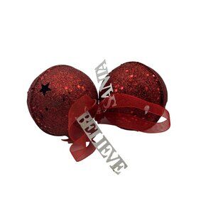 Red Glitter Jingle Bell Christmas Ornaments With Santa & Believe Charms
